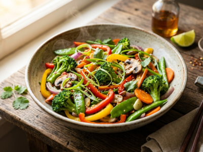 Wok de légumes croquants sans sauce soja