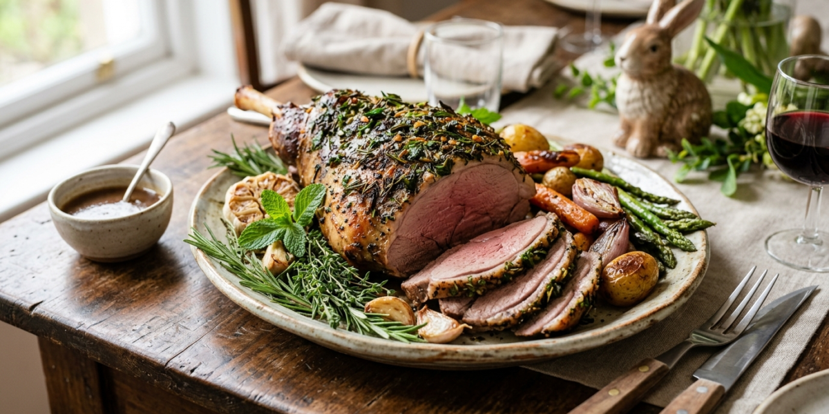 Agneau de Pâques rôti sans gluten aux herbes fraîches