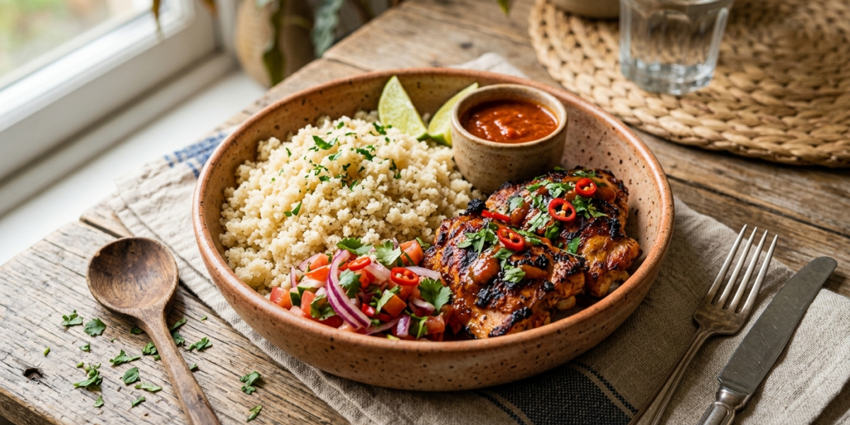 Attiéké au poulet épicé sans gluten