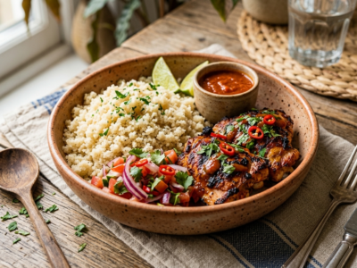 Attiéké au poulet épicé sans gluten