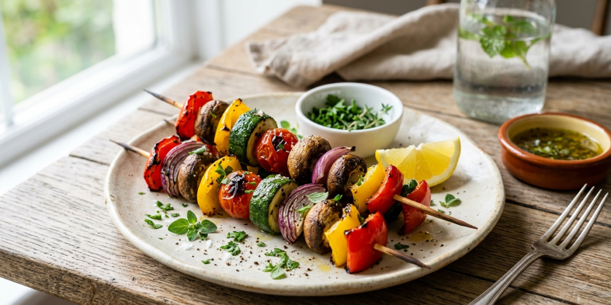 Brochettes de légumes grillés sans gluten et sans lactose