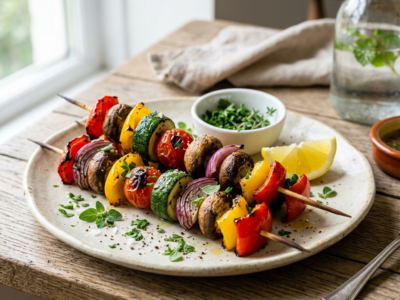 Brochettes de légumes grillés sans gluten et sans lactose
