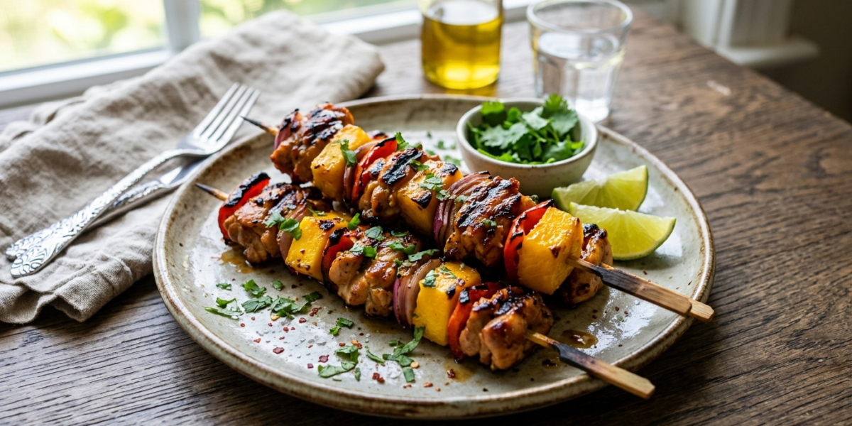Brochettes de poulet à la mangue sans arachides