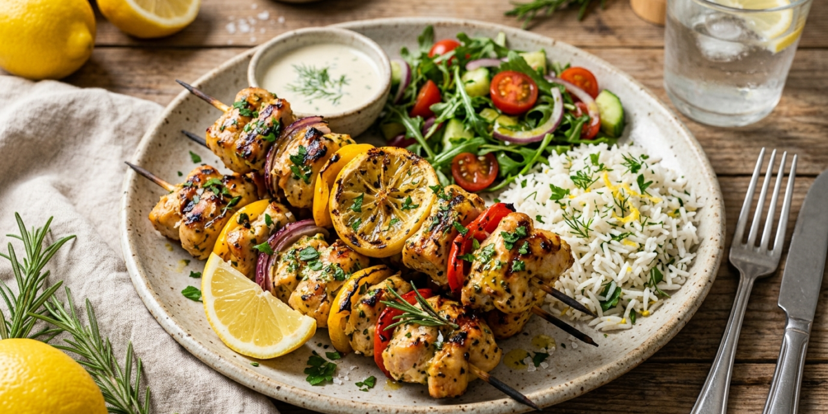 Brochettes de poulet au citron, sans gluten ni lactose