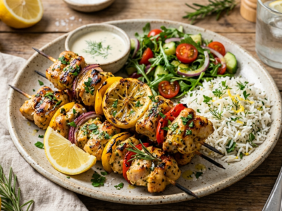 Brochettes de poulet au citron, sans gluten ni lactose
