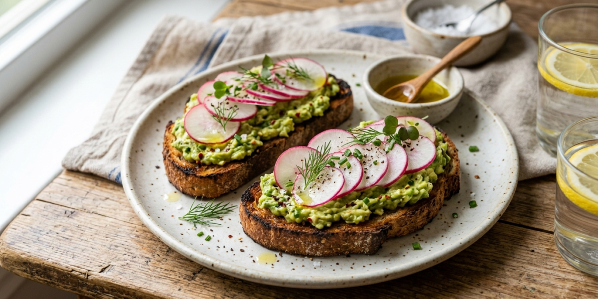 Bruschetta avocat radis sans gluten et sans lactose