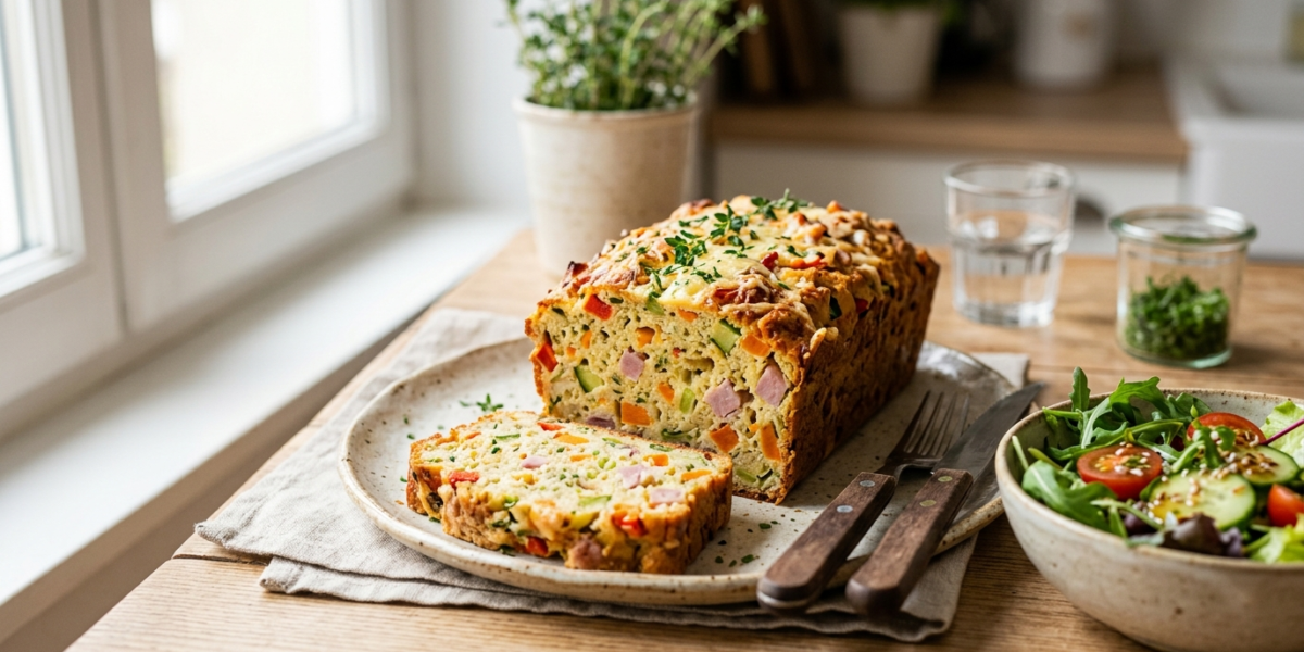 Cake salé sans levure aux légumes et jambon