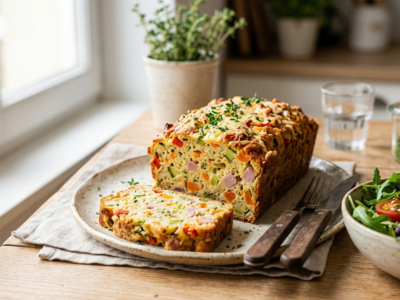 Cake salé sans levure aux légumes et jambon