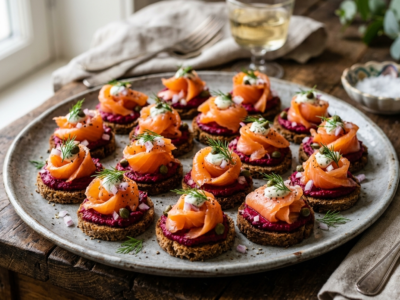 Canapés à la betterave et saumon fumé sans lactose