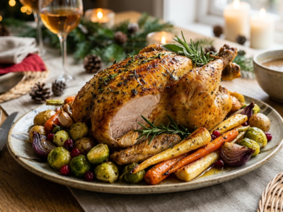 Chapon de Noël rôti sans gluten et sans lactose