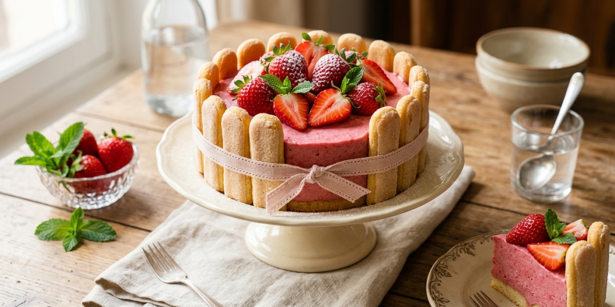 Charlotte aux fraises sans fruits à coque et sans lactose