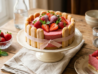 Charlotte aux fraises sans fruits à coque et sans lactose