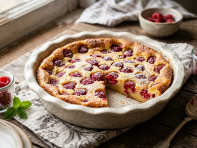Clafoutis aux framboises sans gluten ni lactose