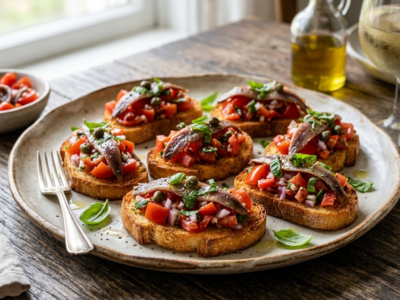 Crostini aux tomates et anchois sans gluten ni lactose