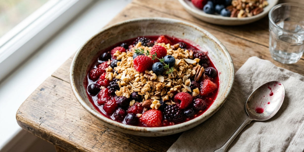 Dessert anti-inflammatoire sans sucre et sans gluten aux fruits rouges et noix