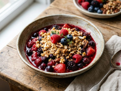 Dessert anti-inflammatoire sans sucre et sans gluten aux fruits rouges et noix