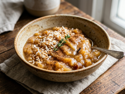 Dessert paléo sans gluten et sans noix : Compote de pommes épicée aux dattes