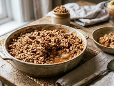 Dessert vegan sans soja : Crumble aux pommes et aux noix