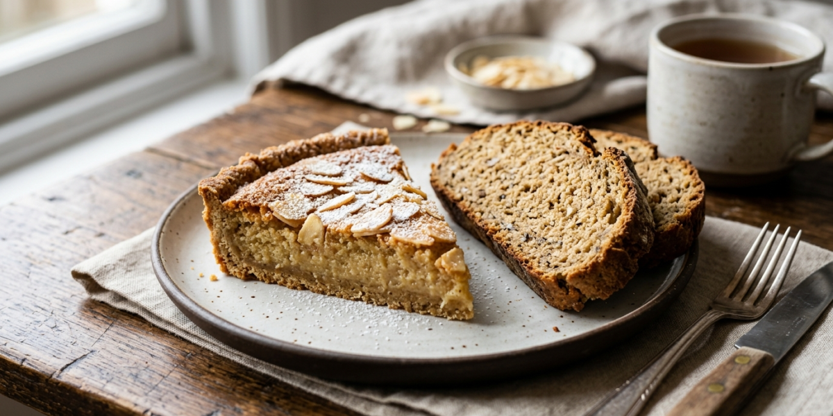 Frangipane sans gluten, sans lactose, sans œuf accompagnée de pain sans levure
