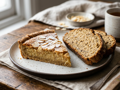 Frangipane sans gluten, sans lactose, sans œuf accompagnée de pain sans levure