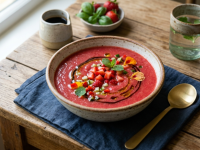 Gaspacho de fraise sans gluten et sans lactose