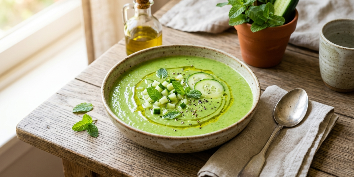 Gaspacho frais au concombre et à la menthe sans lactose
