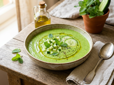 Gaspacho frais au concombre et à la menthe sans lactose