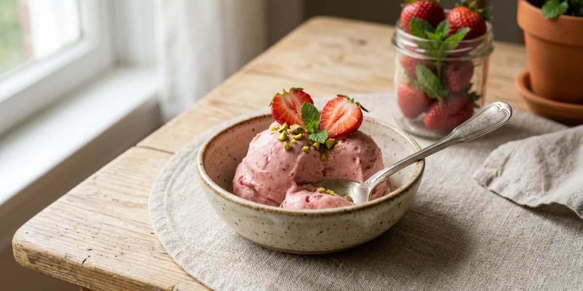 Glace à la fraise sans lactose et sans œuf