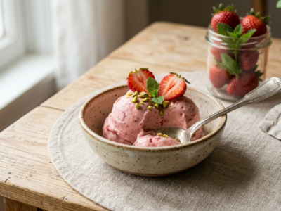 Glace à la fraise sans lactose et sans œuf