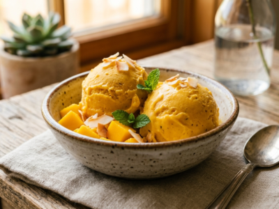 Glace à la mangue sans lactose vegan