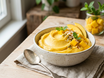 Glace gourmande à la mangue sans gluten et sans lactose