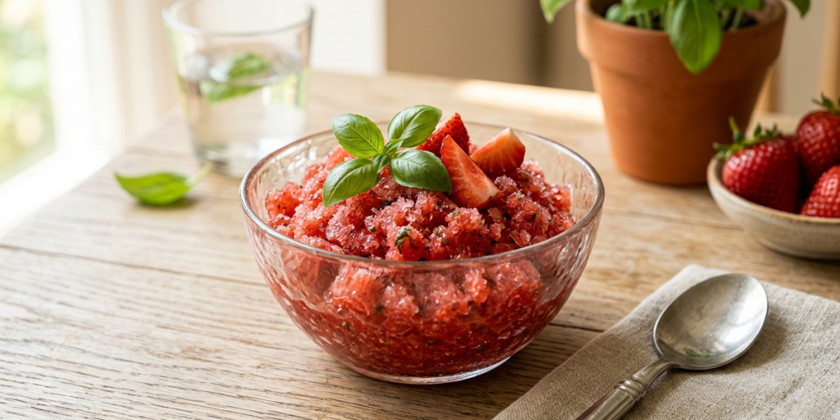 Granité fraise basilic sans lactose