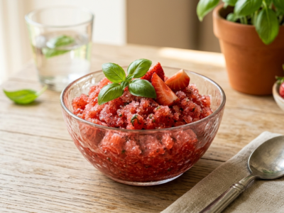 Granité fraise basilic sans lactose