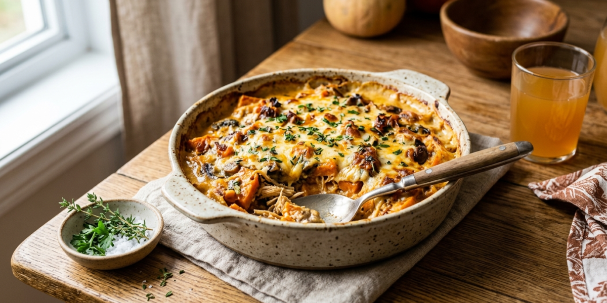 Gratin de patates douces au poulet, champignons et crème de coco sans gluten ni lactose