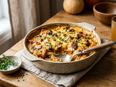 Gratin de patates douces au poulet, champignons et crème de coco sans gluten ni lactose