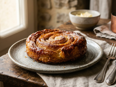 Kouign-Amann sans fruits à coque, spécialité bretonne au beurre et sucre