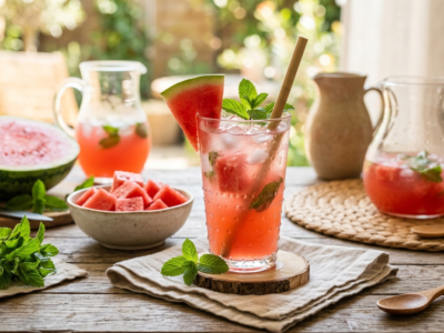 Limonade fraîche pastèque et menthe sans gluten ni lactose