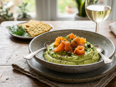 Mousse d&rsquo;avocat au saumon fumé sans gluten et sans lactose