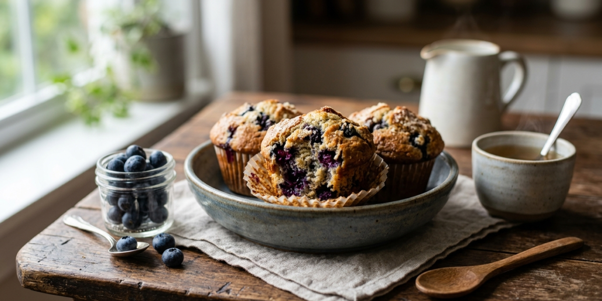 Muffins aux myrtilles sans œuf, dessert à index glycémique bas