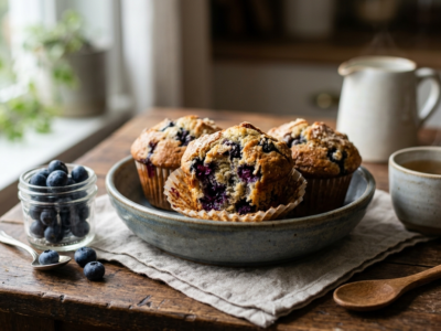 Muffins aux myrtilles sans œuf, dessert à index glycémique bas