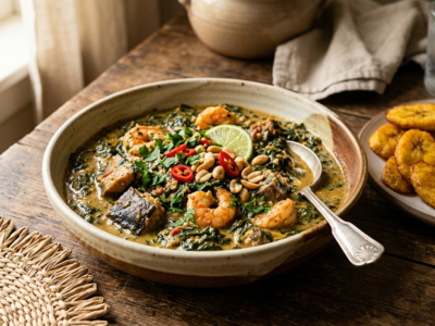 Ndolé sans lactose, plat camerounais traditionnel