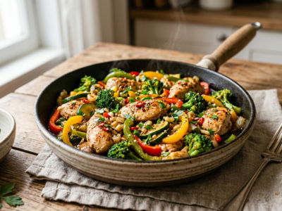 Poêlée Keto Sans Soja Sans Gluten aux Légumes et Poulet