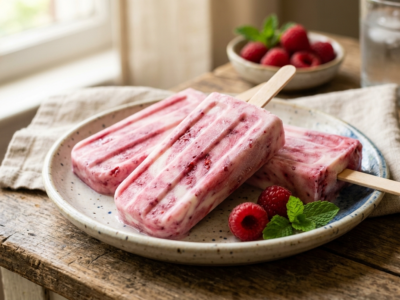 Popsicles au yaourt et framboise sans gluten
