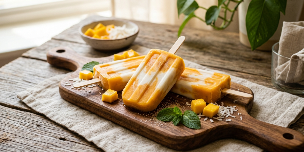 Popsicles mangue coco sans gluten et sans lactose