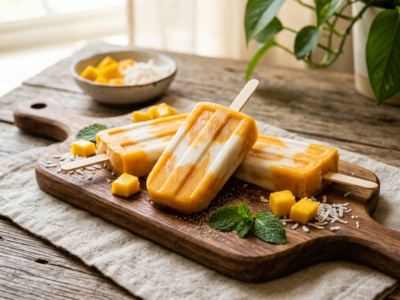 Popsicles mangue coco sans gluten et sans lactose