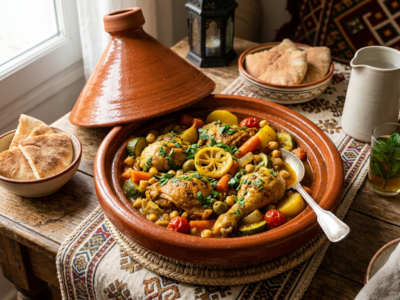 Recette spéciale Ramadan sans fruits à coque et sans soja : Tajine de poulet aux légumes