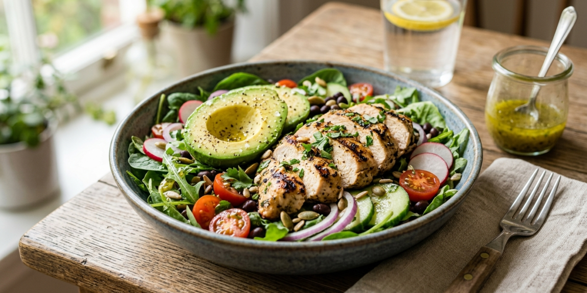 Salade composée au poulet et avocat sans lactose
