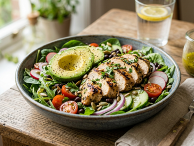 Salade composée au poulet et avocat sans lactose