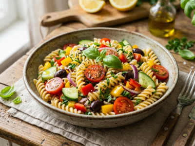 Salade de pâtes sans gluten et sans lactose, fraîche et gourmande