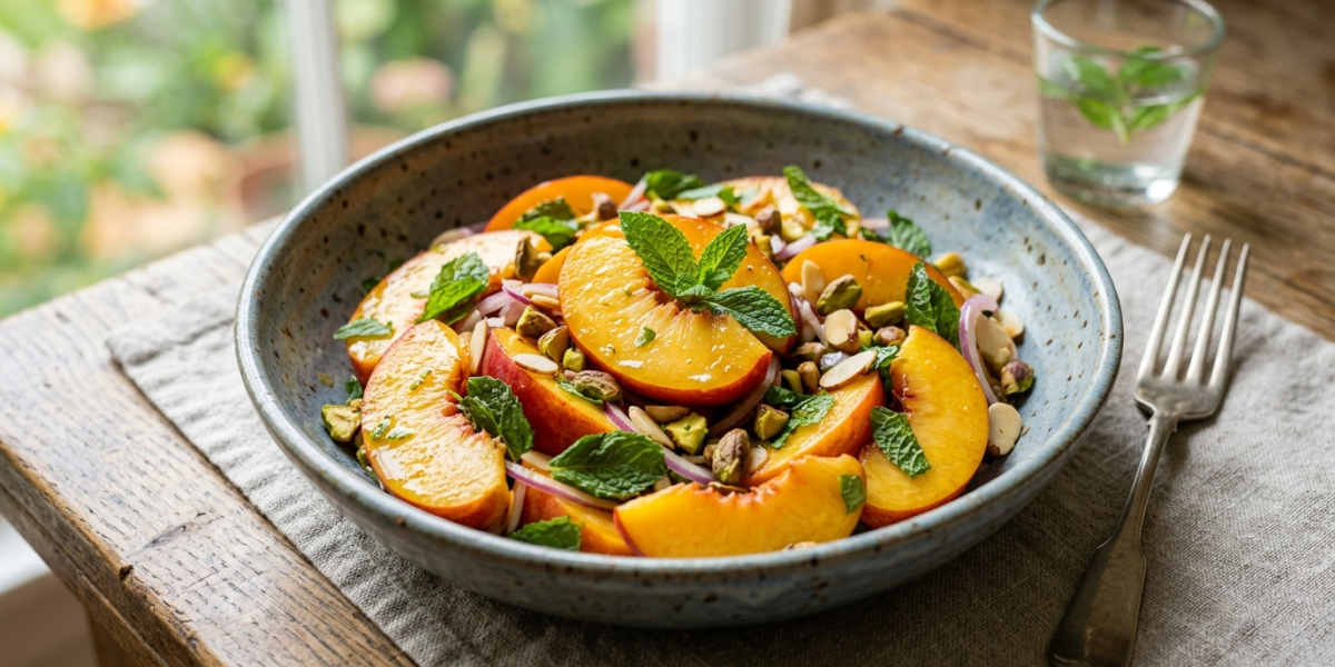 Salade de pêches à la menthe, sans gluten et sans lactose